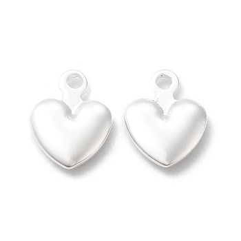 Brass Charms, Cadmium Free & Lead Free, Heart Charm, 925 Sterling Silver Plated, 11x8.5x2mm, Hole: 1.5mm
