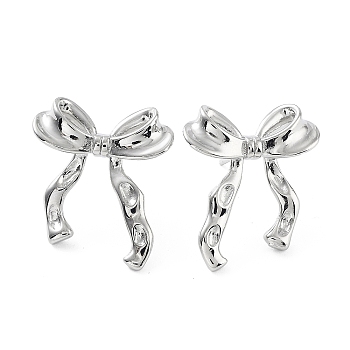 Bowknot Rack Plating Brass Studs Earrings for Women, Long-Lasting Plated, Lead Free & Cadmium Free, Platinum, 22.5x19.5mm