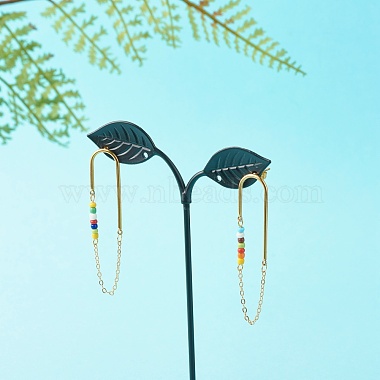 Цепочка кисточка со стеклянными бусинами висячие серьги-гвоздики для девочек женщин(EJEW-TA00014)-2