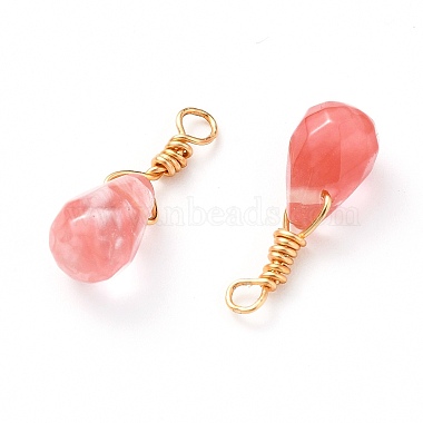 Wire Wrapped Faceted Cherry Quartz Glass Pendants(X-PALLOY-JF00541-02)-2