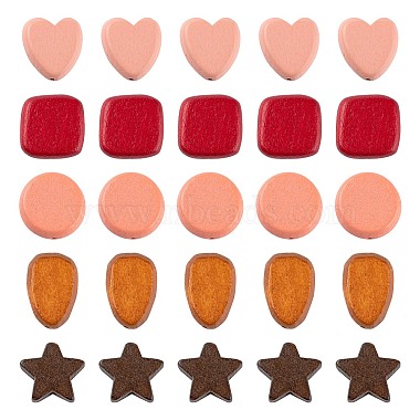 100Pcs 5 Style Painted Natural Wood Beads(WOOD-LS0001-29)-2