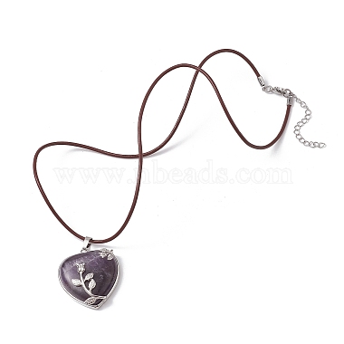 Natural Amethyst Heart Pendant Necklace with Cowhide Leather Cords(NJEW-JN04598-01)-4