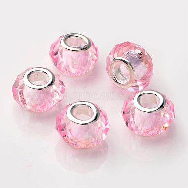 14mm Pink Rondelle Glass + Brass Core Beads