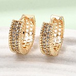 Brass Micro Pave Cubic Zirconia Hoop Earrings, Round, Real 18K Gold Plated, 14x4.5mm(KK-CBACA55-01G)