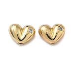 Heart Brass Micro Pave Clear Cubic Zirconia Beads, Long-Lasting Plated, Rack Plating, Lead Free & Cadmium Free, Real 18K Gold Plated, 9x12x6mm, Hole: 1.6mm(KK-H256-11G)