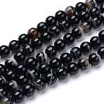 Natural Black Agate Bead Strands, Dyed & Heated, Round, Black, 8mm, Hole: 1mm, about 46~48pcs/strand, 14.57~14.96 inch(37~38cm)(X-G-R412-19-8mm)