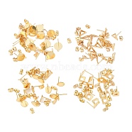 80Pcs 4 Style 201 & 304 Stainless Steel Stud Earring Findings, with 304 Stainless Steel Pins & Horizontal Loops, Oval & Rhombus & Flat Round, Real 24K Gold Plated, 9~13x7~10.5mm, Hole: 1~1.4mm, Pin: 0.8mm, 20Pcs/style(STAS-BBC0001-74)