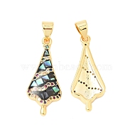 Brass Micro Pave Colorful Cubic Zirconia Pendants, with White Shell and Epoxy Resin, Cadmium Free & Lead Free, Golden, Umbrella, Black, 26x11x3mm, Hole: 3.5x5mm(KK-G430-01G-02)