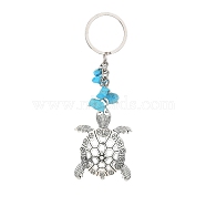 Alloy Pendant Keychains, with Iron Keychain Ring and Synthetic Turquoise Chip, Tortoise, 11.1cm(KEYC-JKC00581-01)