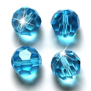 Imitation Austrian Crystal Beads, Grade AAA, Faceted(32 Facets), Round, Deep Sky Blue, 8mm, Hole: 0.9~1.4mm(SWAR-F021-8mm-202)