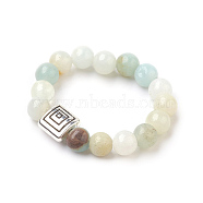 Natural Amazonite Stretch Finger Rings, with Alloy Finding, Size 10, Antique Silver, 20mm(RJEW-JR00221-02)
