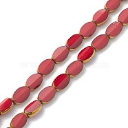 Electroplate Opaque Glass Beads Strands, Golden Plated, Oval, Red, 7x4x3mm, Hole: 1mm, about 50pcs/strand, 13.31''(33.8cm)(EGLA-K015-05B)
