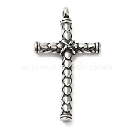 Titanium Steel Big Pendants, Cross Charm, Antique Silver, 63x34.5x7.5mm, Hole: 3.7mm(STAS-Z045-02A-AS)