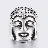304 Stainless Steel Beads, Buddha Head, Antique Silver, 11.5x9x6.5mm, Hole: 2mm(STAS-F150-013AS)
