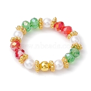 Glass & Imitated Pearl Acrylic Round Beads Stretch Bracelet, Colorful, Inner Diameter: 19mm(RJEW-JR00682)