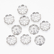 304 Stainless Steel Fancy Bead Caps, Flower, Multi-Petal, Stainless Steel Color, 9x2mm, Hole: 1.2mm(X-STAS-H396-14P)