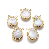 Natural Cultured Freshwater Pearl Pendants, with Golden Plated Brass Findings, Nuggets, Golden, 25~29x20~23x5~7mm, Hole: 1.8mm(PEAR-F011-41G)