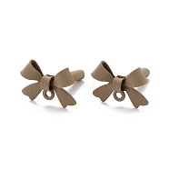 Alloy Stud Earring Findings, with 925 Sterling Silver Pins and Loop, Bowknot, Tan, 11x15x4mm, Hole: 1.2mm, Pin: 0.7mm(EJEW-J102-08F)