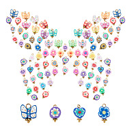 SUNNYCLUE 80Pcs 4 Style  Polymer Clay Charms, with Brass Findings, Mixed Shape, Golden, Mixed Color, 14x9x5mm, Hole: 2mm(FIND-SC0001-84)