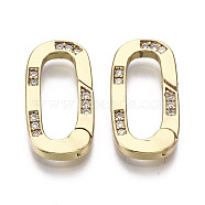Brass Micro Pave Clear Cubic Zirconia Spring Gate Rings, Oval, Nickel Free, Real 16K Gold Plated, 18x9.5x2mm, Inner Diameter: 13.5x5mm(ZIRC-T013-19G-NF)
