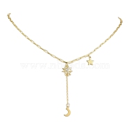 Brass Paperclip Chains Necklaces, Sun & Moon & Star Charm Necklaces, Golden, 17.40 inch(442mm)(NJEW-JN04844)