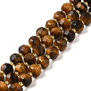 Natural Tiger Eye Beads Strands, with Seed Beads, Faceted Rondelle, 7~8x5~6mm, Hole: 1mm, about 45~46pcs/strand, 14.57''~14.96''(37~38cm)(G-P508-A01-01)