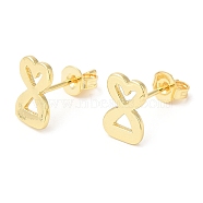 Brass Heart Infinity Stud Earrings, Lead Free & Cadmium Free, Real 18K Gold Plated, 10.5x6.5mm(KK-Q775-25G)