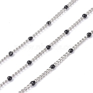 304 Stainless Steel Enamel Curb Chains, with Spool, Soldered, Faceted, Black, 2.5x2x0.8mm, 32.80Feet/roll(10m/roll)(CHS-P013-01P-02)