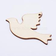 Undyed Wood Blank Tag Big Pendants, Pigeon, Antique White, 69x92x2.5mm, Hole: 3mm(WOOD-P010-02G)