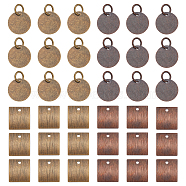 96Pcs 4 Style Brass Blank Tag Slice Charms Pendants, Square & Flat Round, Mixed Color, 10~12x9x0.25~1.5mm, Hole: 1~4mm, 24pcs/style(KK-FH0002-58)