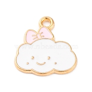 Alloy Enamel Charms, Cloud with Bowknot Charm, Golden, Lavender Blush, 15x14x1mm, Hole: 1.5mm, 10pcs/set(ENAM-Q001-07G-01)