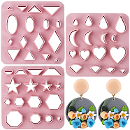 3Pcs 3 Style Triangle/Hexagon/Heart ABS Plastic Plasticine Tools, Clay Cutters, Modeling Tools, Pink, Mixed Shapes, 10x10cm, 1pc/style(FIND-GF0005-73)