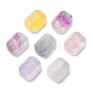 Natural Fluorite Beads, Rectangle with Carved Flower, 18x13x6mm, Hole: 0.8mm(G-M088-01)