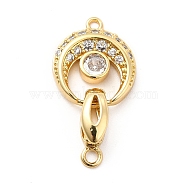 Rack Plating Brass Pave Clear Cubic Zirconia Fold Over Clasps, Long-Lasting Plated, Cadmium Free & Lead Free, Flat Round, Real 18K Gold Plated, 27x14.5x5mm, flat round: 16.5x14x3mm, hole: 1.5mm, clasp: 13x4.5x5mm, hole: 1.8mm, inner diameter: 5x3mm(KK-K270-04G)