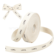 9M YAY Word Print Cotton Herringbone Ribbon, for Gift Wrapping, Beige, 16mm, about 9.84 Yards(9m)/Roll(OCOR-WH0090-028B)