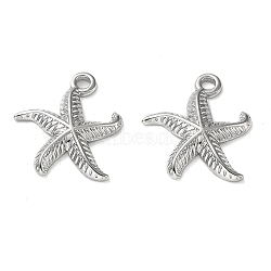 304 Stainless Steel Pendants, Starfish Charm, Stainless Steel Color, 16x14x2mm, Hole: 1.5mm(STAS-M323-33P)