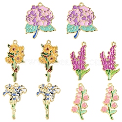 10Pcs 5 Styles Light Gold Plated Alloy Enamel Pendants, Flowers, Mixed Color, 32~27x16~28x1.5mm, Hole: 1.8mm, 2pcs/style(ENAM-FS0001-87)