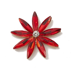 Alloy Cabochons, with Glass Rhinestone, Ligh Gold, Flower, Red, 32x5.5mm(GLAA-B010-02KCG-03)
