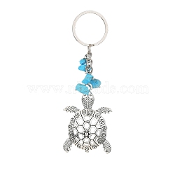 Alloy Pendant Keychains, with Iron Keychain Ring and Synthetic Turquoise Chip, Tortoise, 11.1cm(KEYC-JKC00581-01)