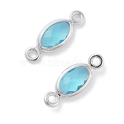 Brass Glass Connector Charms, Oval Links, Real Platinum Plated, Deep Sky Blue, 10.5x4x1.5mm, Hole: 1mm(KK-C077-07P-01)