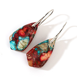 Bohemian Colorful Imperial Jasper Geometric Teardrop Dangle Earrings, Platinum, 46x17mm(FD4669-2)