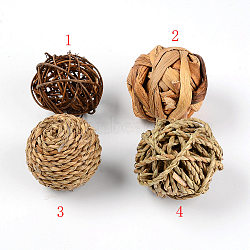 Pet Toys Set, with Hay Knitting Balls, Ball, Mixed Color, 61.5~75mm, 4pcs/set(AJEW-WH0189-62)