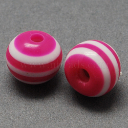 Round Striped Resin Beads, Medium Violet Red, 8x7mm, Hole: 1.8~2mm(X-RESI-R158-8mm-08)