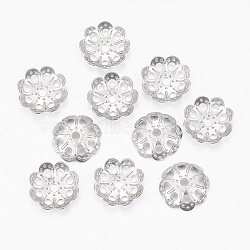 Tarnish Resistant 304 Stainless Steel Fancy Bead Caps, Flower, Multi-Petal, Stainless Steel Color, 9x2mm, Hole: 1.2mm(X-STAS-H396-14P)