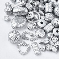 Plated Acrylic Beads, Mixed Style, Silver Color Plated, 8~17x4~11x4~11mm, Hole: 1~3mm(MACR-R546-09A)