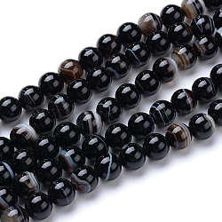Natural Black Agate Bead Strands, Dyed & Heated, Round, Black, 8mm, Hole: 1mm, about 46~48pcs/strand, 14.57~14.96 inch(37~38cm)(X-G-R412-19-8mm)