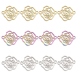 12Pcs 3 Colors Ion Plating(IP) 304 Stainless Steel Connector Charms, Rose Links, Mixed Color, 17.5x15x1.5mm, Hole: 1.8mm, 4pcs/color(STAS-CA0002-09)