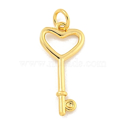 Rack Plating Brass Pendants, with Jump Ring, Cadmium Free & Lead Free, Long-Lasting Plated, Key, Real 18K Gold Plated, 22x10x2mm, Hole: 3mm(KK-C059-03G)