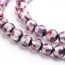 Handmade Silver Foil Glass Round Beads, Thistle, 8mm, Hole: 1mm(FOIL-I005-02B)