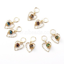 304 Stainless Steel Huggie Hoop Earrings, with Lampwork Round Beads and Alloy Pendants, Textured Heart, Golden, Mixed Color, 39mm, Pin: 0.7mm(EJEW-JE04464)